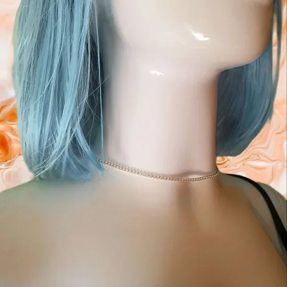 Choker Clear White Baguette Diamond Necklace 18K Gold over 925 Sterling Silver - Picture 2 of 7